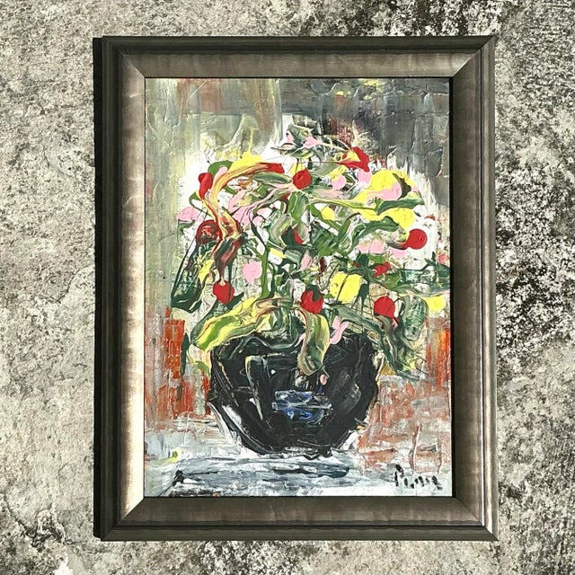 Abstract Vintage Boho Andrew Plum Abstract Floral Original Painting For Sale - Image 3 of 6