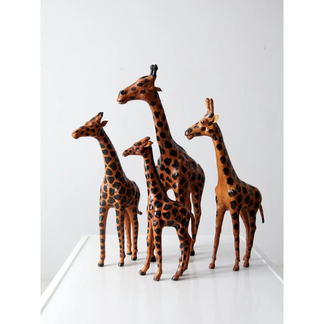 Mid-Century Modern Vintage Leather Giraffe Sculptures - Set of 4 For Sale - Image 3 of 11
