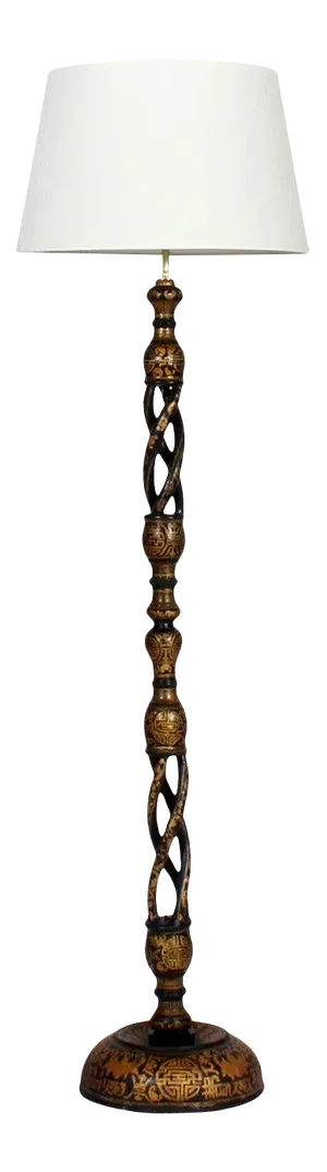 Chinese Export Barley Twist Lacquer Decorated Floor Lamp