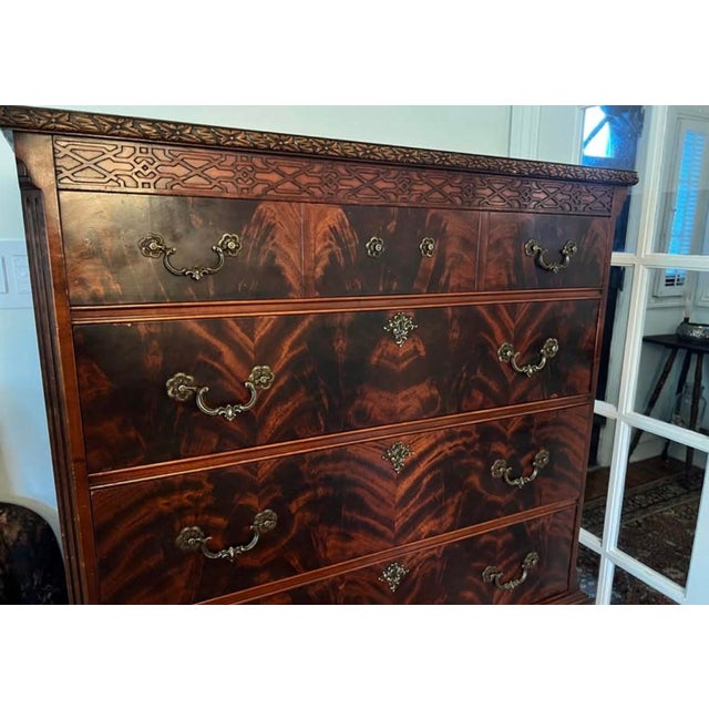 1920s Chippendale Revival Figured Mahogany High Chest of Drawers For Sale - Image 11 of 12