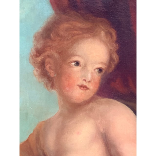 Portraiture Large Classical Allegorical Artist Cherub Oil Painting in Giltwood Frame For Sale - Image 3 of 11