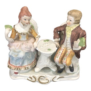 Vintage Ceramic Victorian Lady w. Gentleman Playing Cards For Sale