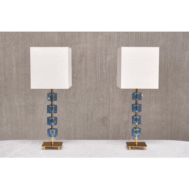 Brass and Blue Glass Table Lamps from Malmö Metallvarufabrik, Sweden, 1950s, Set of 2 For Sale - Image 15 of 15