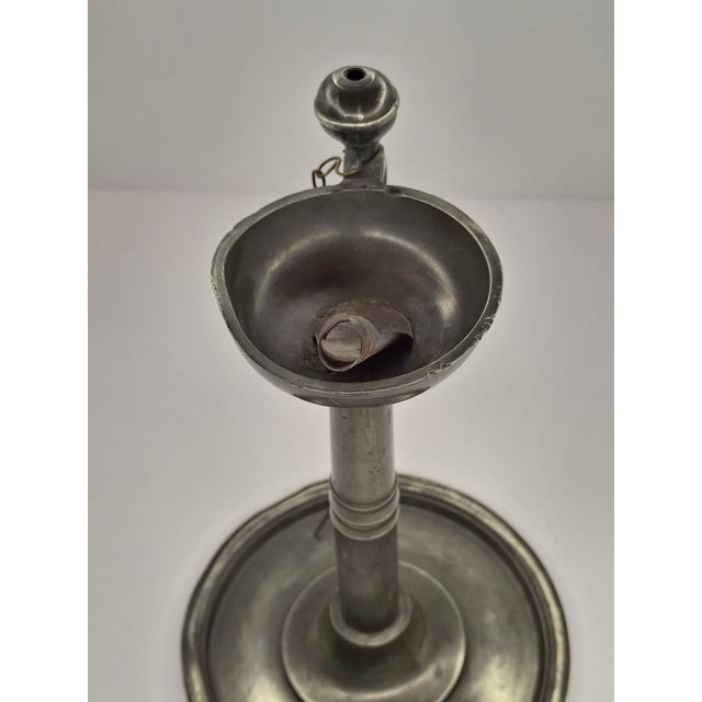 18th C German Pewter Spout Lamp Bremen Hallmark 1680 Key Shield Whale Oil 8" For Sale - Image 10 of 12