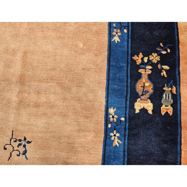 Antique Chinese Peking Rug, Hand-Knotted Wool, Pale Peach, Navy, 9' x 12' For Sale - Image 17 of 18