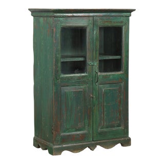 Vintage Indian Painted Teakwood Small Bookcase/Cabinet For Sale