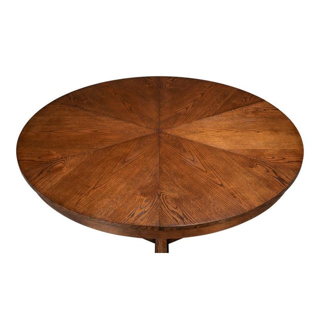 Wood Transitional Round Dining Table, Large - Warm Brown Oak For Sale - Image 7 of 11
