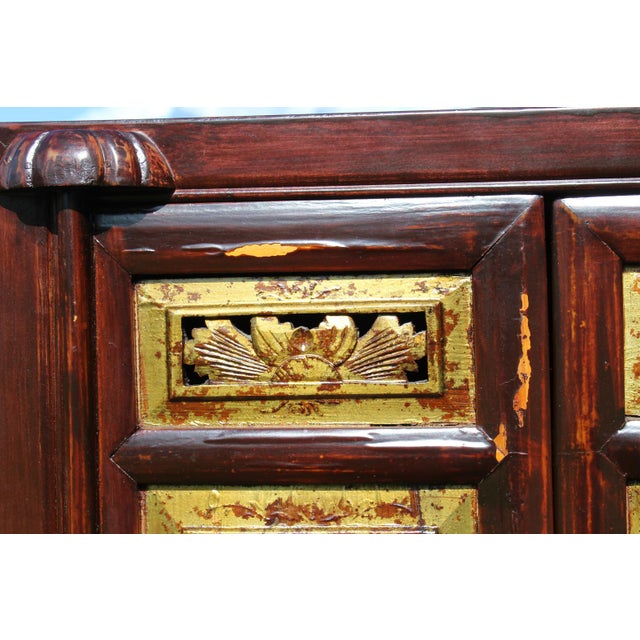 1980s Chinoiserie Cabinet With Carved and Painted Panels For Sale - Image 15 of 17