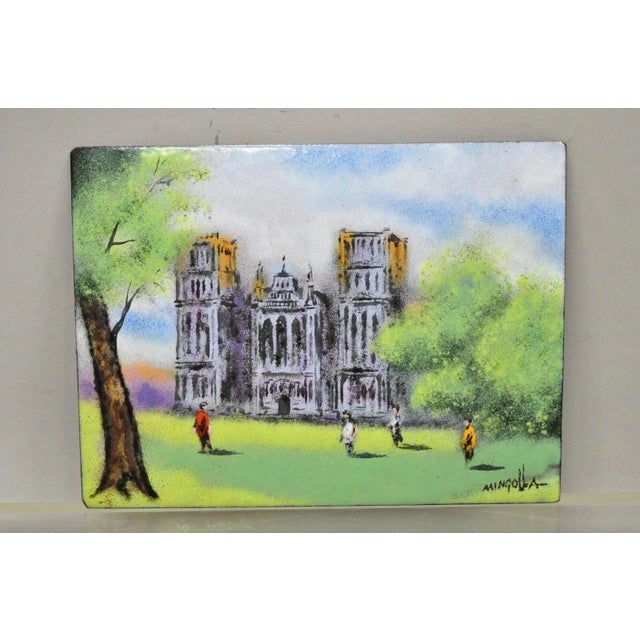 Green Late 20th Century Dom Dominic Mingolla Enamel on Copper Small Painting Notre Dame? Cathedral For Sale - Image 8 of 8
