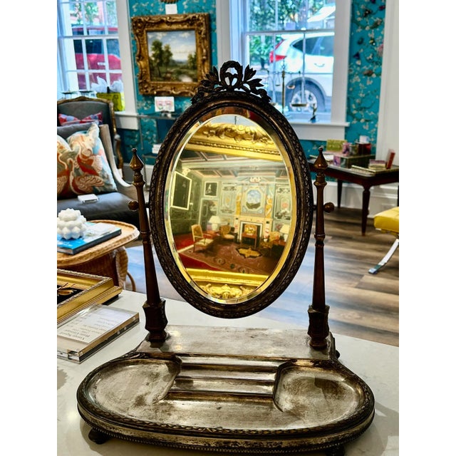 Antique French Victorian Silver and Brass Shaving Mirror For Sale - Image 10 of 12