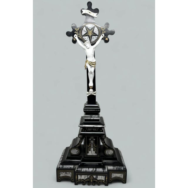 Antique Vintage French Gilt Marble Religious Holy Crucifix Jesus Christ Cross For Sale - Image 10 of 12