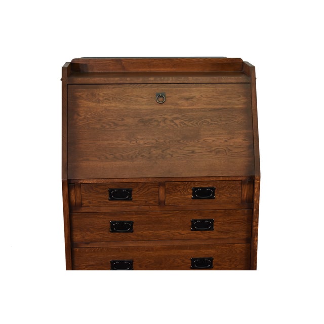 Arts & Crafts Arts and Crafts Mission Solid Oak Secretary Desk - Dark Brown For Sale - Image 3 of 9