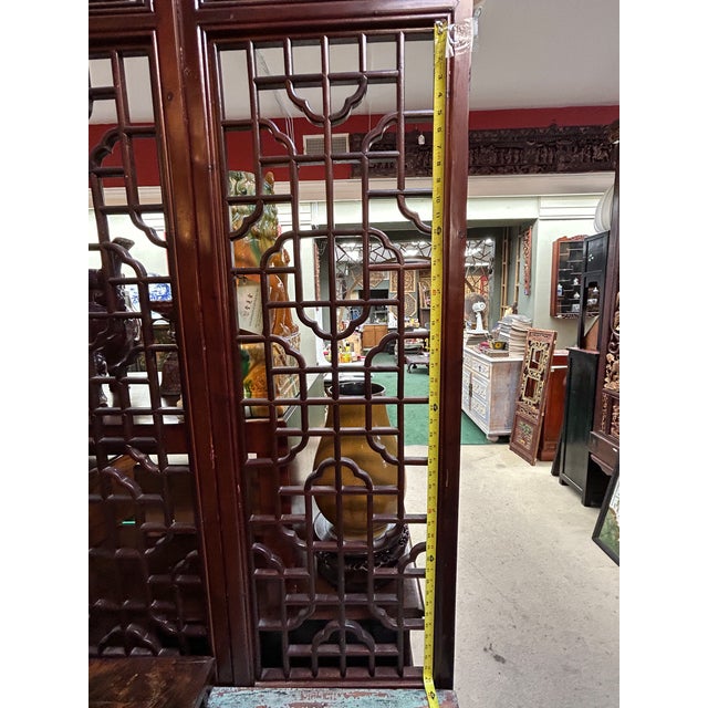 Chinese Brown Geometric Pattern Theme Wood Panel Floor Screen 4pcs For Sale - Image 10 of 10