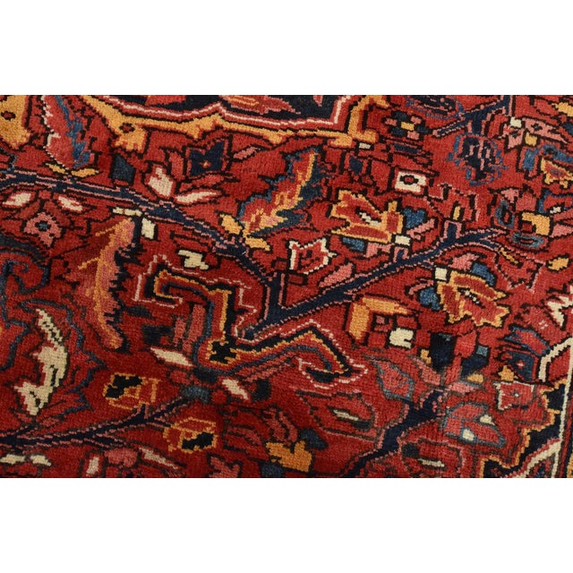 1990s Heriz Rug 8’5” X 10’9” Red Wool Vintage Traditional Hand-Knotted Oriental Carpet For Sale - Image 5 of 15