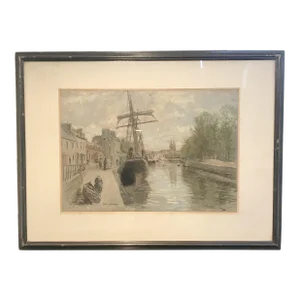 Late 19th Century British Nautical Pastel Drawing Signed Browne, "Quimper, Bretagne"