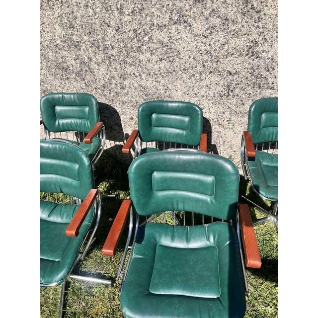 Mid-Century Modern Swivel Wire Chairs with Wooden Armrests, 1970s, Set of 2 For Sale - Image 11 of 18