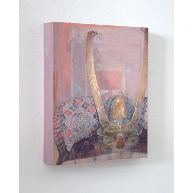 Asian Gate Keeper by Elena Burykina | Oil on panel Still life featuring a decorative object and textiles. For Sale - Image 3 of 3