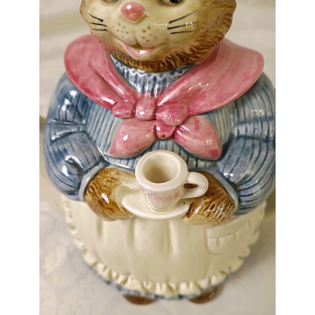 Ceramic Cat Tea Set Japanese Otagiri Mrs Whiskers 4 Piece Kitchy Sugar Teapot Creamer Napkin Holder Wind in the Willows Style Quirky Kitchenware For Sale - Image 7 of 17