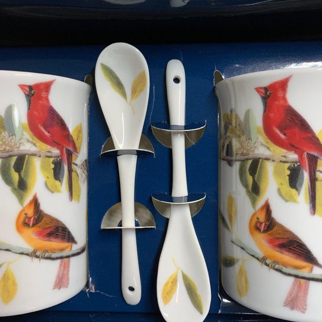 2000 - 2009 National Audubon Society Northern Cardinal Mug and Spoon Sets Godinger & Co - 4 pcs with Box For Sale - Image 5 of 8