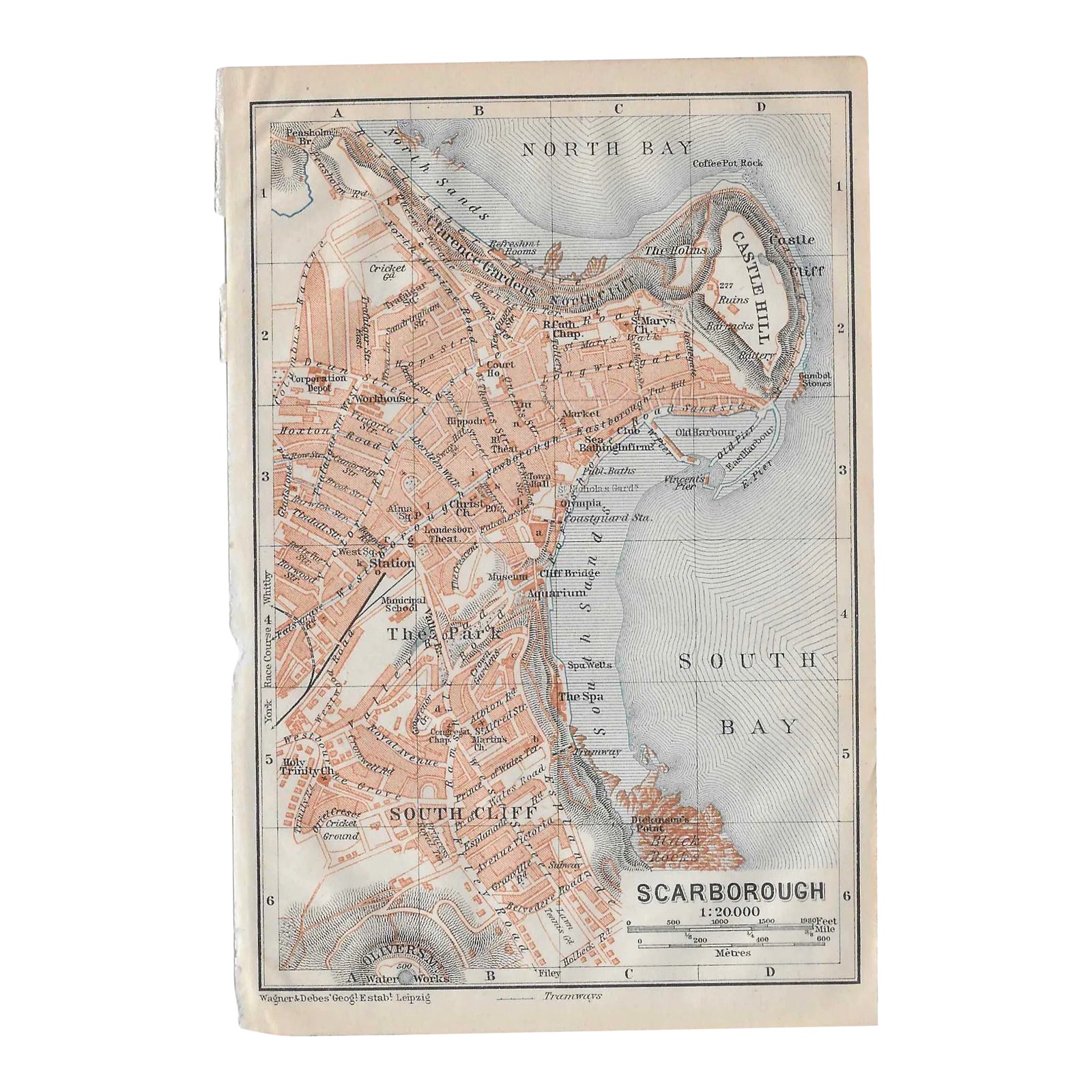 1910 Map of the City of Scarborough England | Chairish