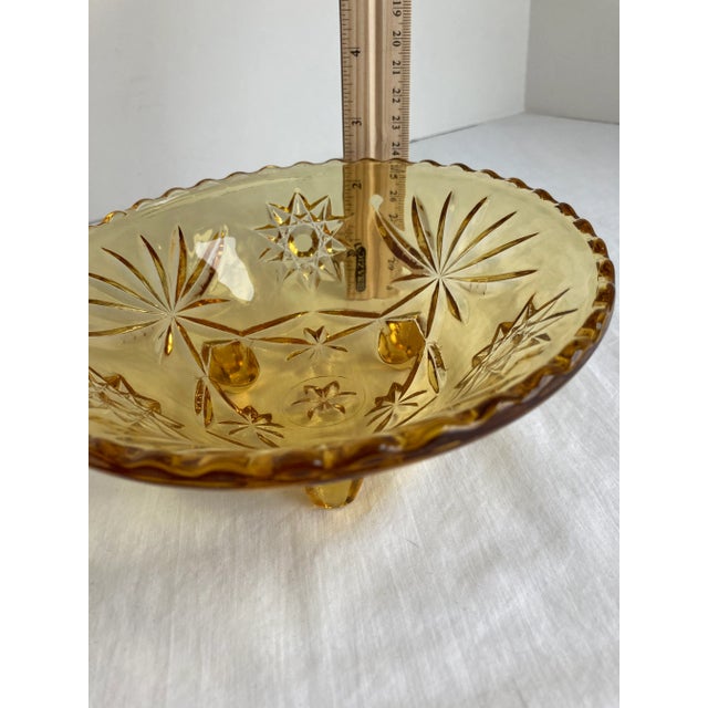 Glass Vintage Anchor Hocking Amber Glass Footed Star of David Candy Dish For Sale - Image 7 of 9