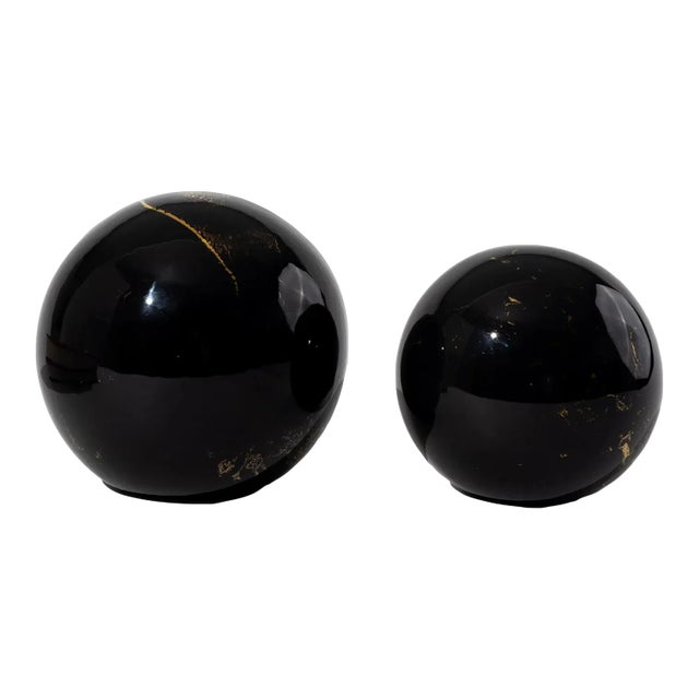 Vintage Black and Gold Ceramic Globes - a Pair For Sale