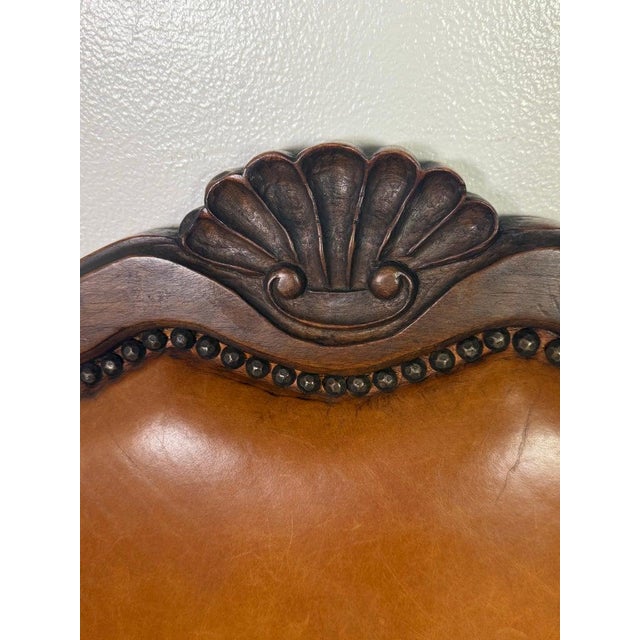 Set of Ten French Carved Wood Dining Chairs With Leather Upholstery For Sale - Image 9 of 18