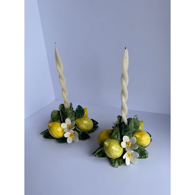 Vintage Ceramic Lemon & Blossom Candlesticks – Pair For Sale - Image 4 of 13