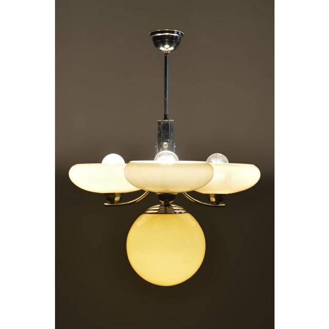 Silver Art Deco Chandelier in Chrome-Plated Steel and Opal Glass, Czech, 1920s For Sale - Image 8 of 10