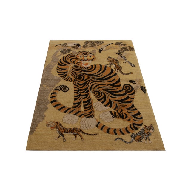 Folk Art Handknotted Swirling Tiger Rug, 3'6"x5' For Sale - Image 3 of 7