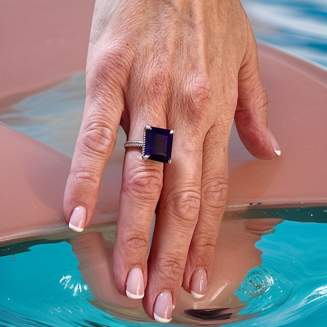 Traditional Natural Solitaire Sapphire Ring 6.5 14k W Gold 7 TCW Certified For Sale - Image 3 of 18