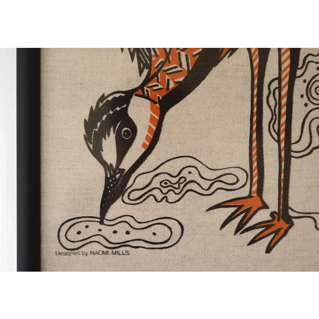 Vintage 1970s Naomi Mills Handprinted Emu Textile Art Wall Hanging For Sale - Image 4 of 9