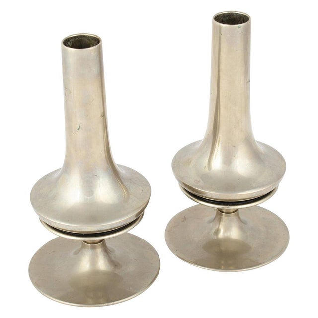 Vintage Nickel-Plated Candleholders, Germany, Set of 2 For Sale - Image 6 of 6