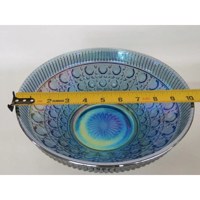 Indiana Glass Company Indiana Carnival Glass Windsor Blue Large Salad Serving Decorative Bowl For Sale - Image 4 of 11