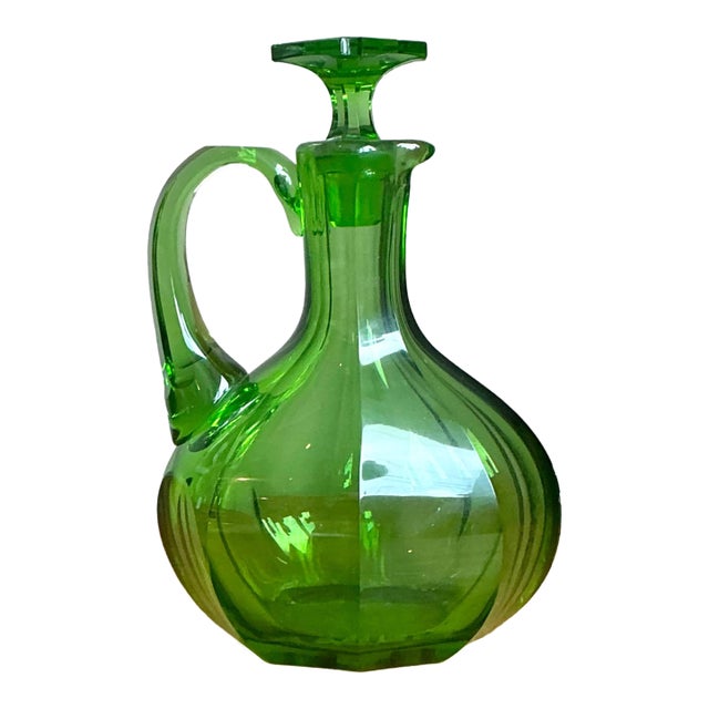 Vintage Green Glass Decanter For Sale