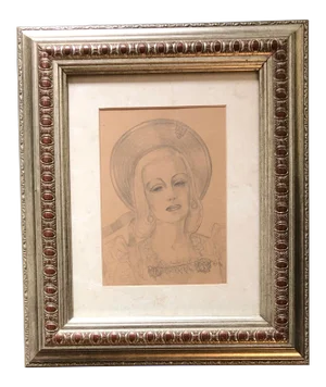 Original Deco 1930's Female Portrait Drawing