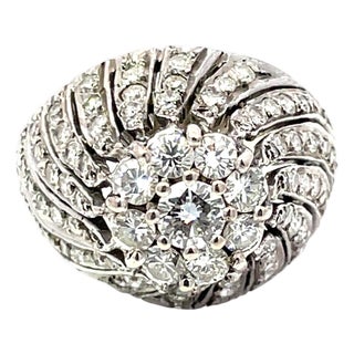 Solid White Gold Diamond Pave Swirl Cluster Ring, Size 8.5 For Sale
