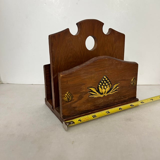 Mid Century Wooden Letter Napkin Holder With Brass Artichoke Accents For Sale - Image 6 of 8