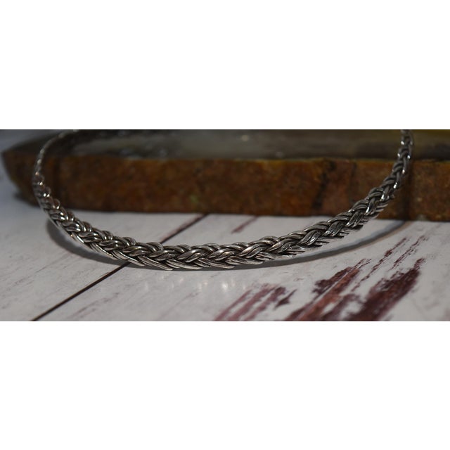 Late 20th Century Vintage Artisan Made Woven Sterling Silver Choker Collar For Sale - Image 5 of 9