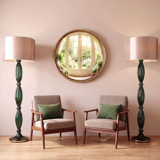 Pair of bottle green Mid Century Modern Murano glass floor lamps, Barovier style, Italy 1980s. The hand made Murano glass...