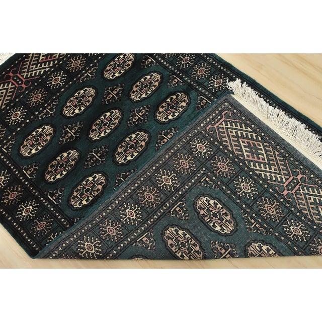 Bokhara Rug 3’7” X 5’9” Green Wool Tribal Hand-Knotted Oriental Carpet For Sale - Image 11 of 12