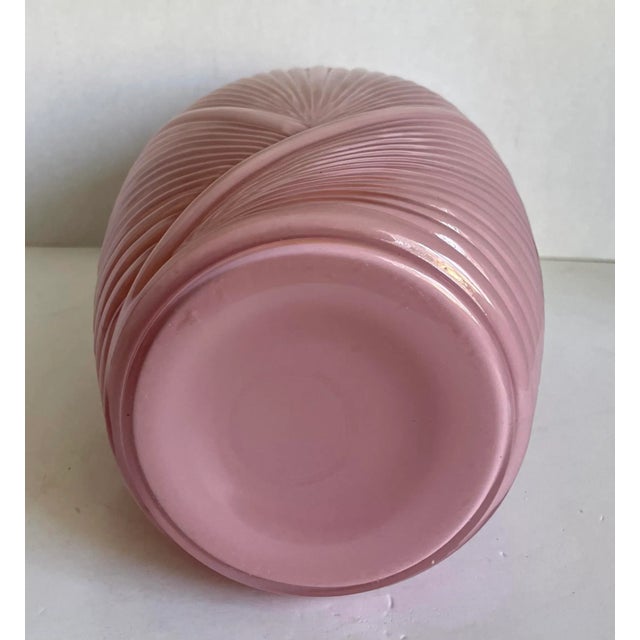 Vintage Postmodern Deco Ribbed Pink Glass Vase For Sale - Image 9 of 10
