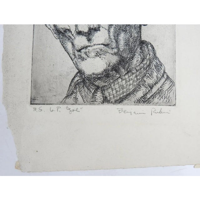 Vintage mid 20th century etching on paper of old man by Benjamin Rubin (1896 - 1998) Florida, District Of Columbia and...