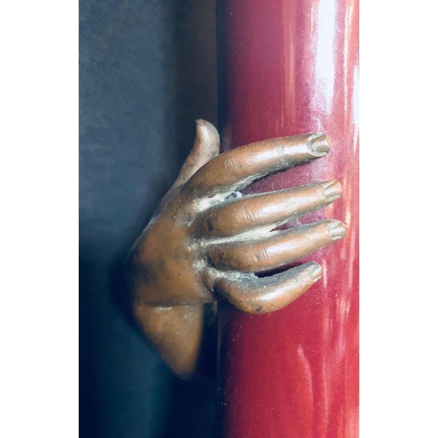 Red Spelter Figure of a Water Bearer on a Pedestal / Marble With Red Glazed Vase For Sale - Image 8 of 13