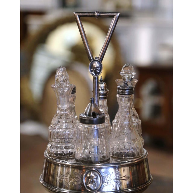 Reed & Barton 19th Century Reed & Barton Silver-Plated Cruet Set With Six Crystal Bottles For Sale - Image 4 of 11