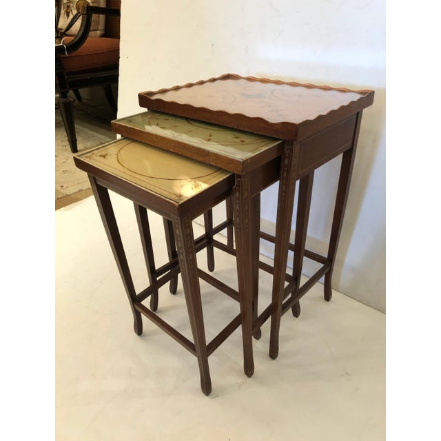 Brown Vintage Hand Painted Nesting Tables in Pastel Colors -Set of 3 For Sale - Image 8 of 12