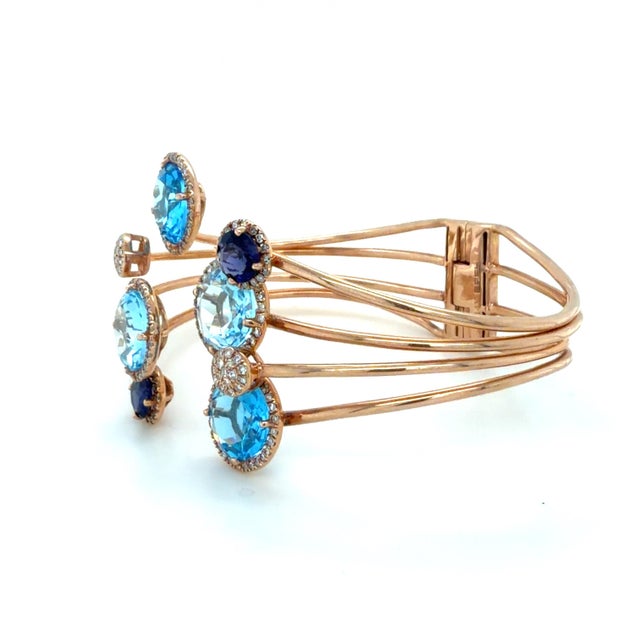 Effy, Blue Topaz, Iolite and Diamond Cuff Bracelet, 14k Rose Gold For Sale - Image 4 of 5