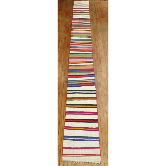 Hollywood Regency Mid 20th Century Vintage Turkish Long and Narrow Runner, 1'10'' X 21'1'' For Sale - Image 3 of 11