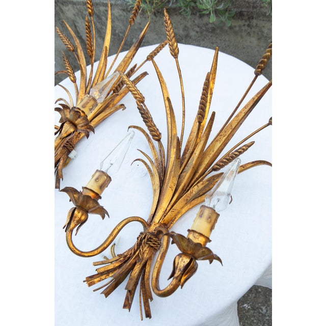 Gold Italian Gilt Metal Wall Sconces with Leaves and Ears of Wheat, 1970s, Set of 2 For Sale - Image 8 of 11