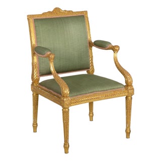 French Louis XVI Period Carved Giltwood Arm Chair Fauteuil Ca. 1775 For Sale